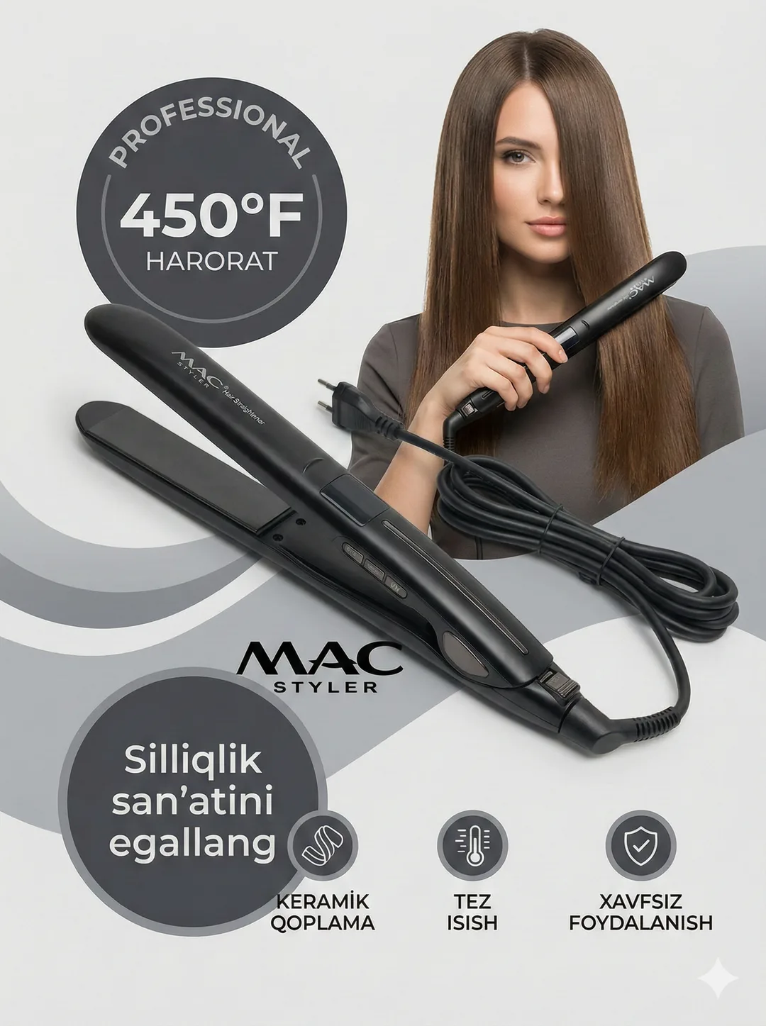 Fen uchun professional uchiruvchi, <br/>
MAC Styler uchiruvchi, LCD displey bilan, Black rangda.