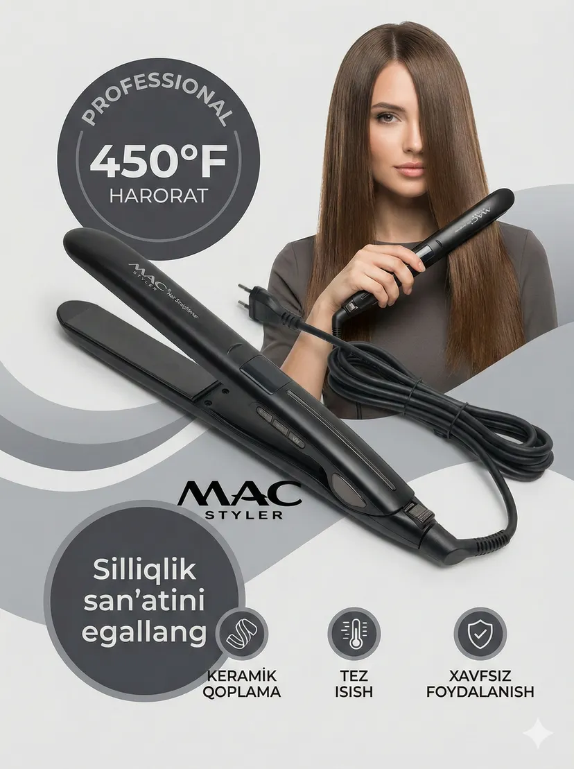 Выпрямитель (утюжок) для волос M.A.C STYLER MC-2018, Черный