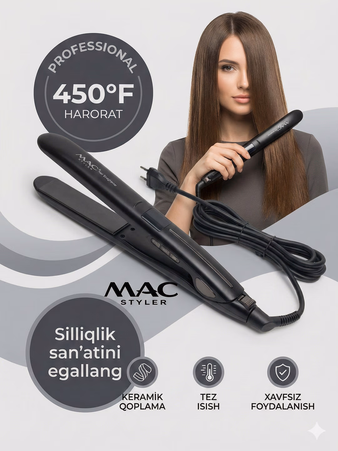 Fen uchun professional uchiruvchi, <br/>
MAC Styler uchiruvchi, LCD displey bilan, Black rangda.