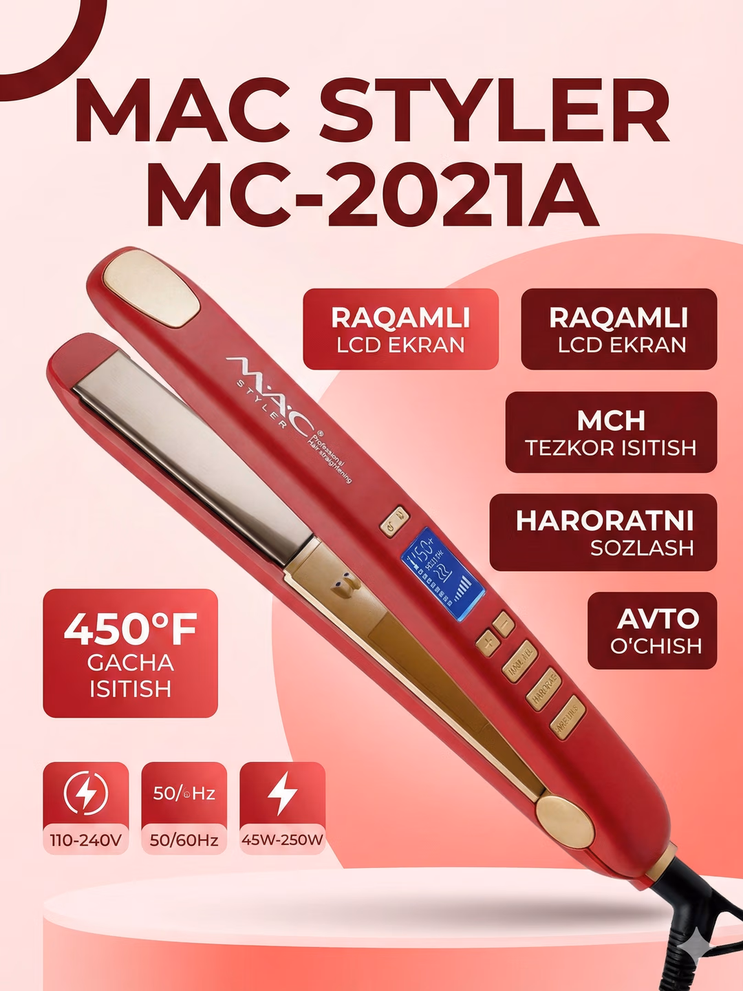 Fen uchun professional uchiruvchi, <br/>
MAC Styler MC-2021 Titan, LCD displem bilan.