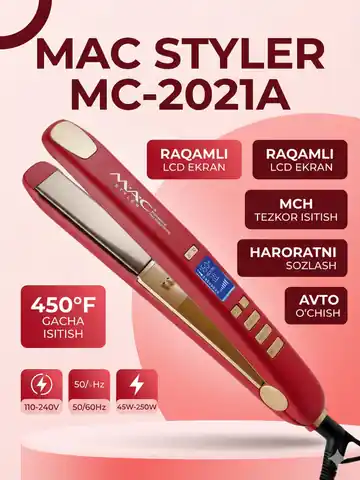 Soch to'g'rilash uchun dazmol M.A.C STYLER MC-2021, Qizil