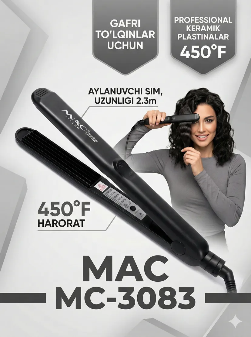 Выпрямитель (утюжок) для волос M.A.C STYLER MC-3083, Черный