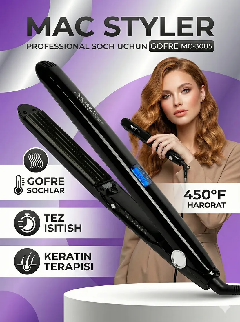 Выпрямитель (утюжок) для волос M.A.C STYLER MC-3085, Черный