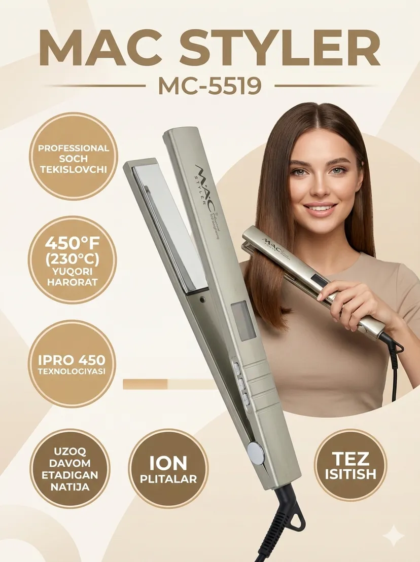 Выпрямитель (утюжок) для волос M.A.C STYLER MC-5519 TITAN, Титан