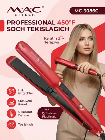 Soch to'g'rilash uchun dazmol M.A.C STYLER MC-3086C, Qora