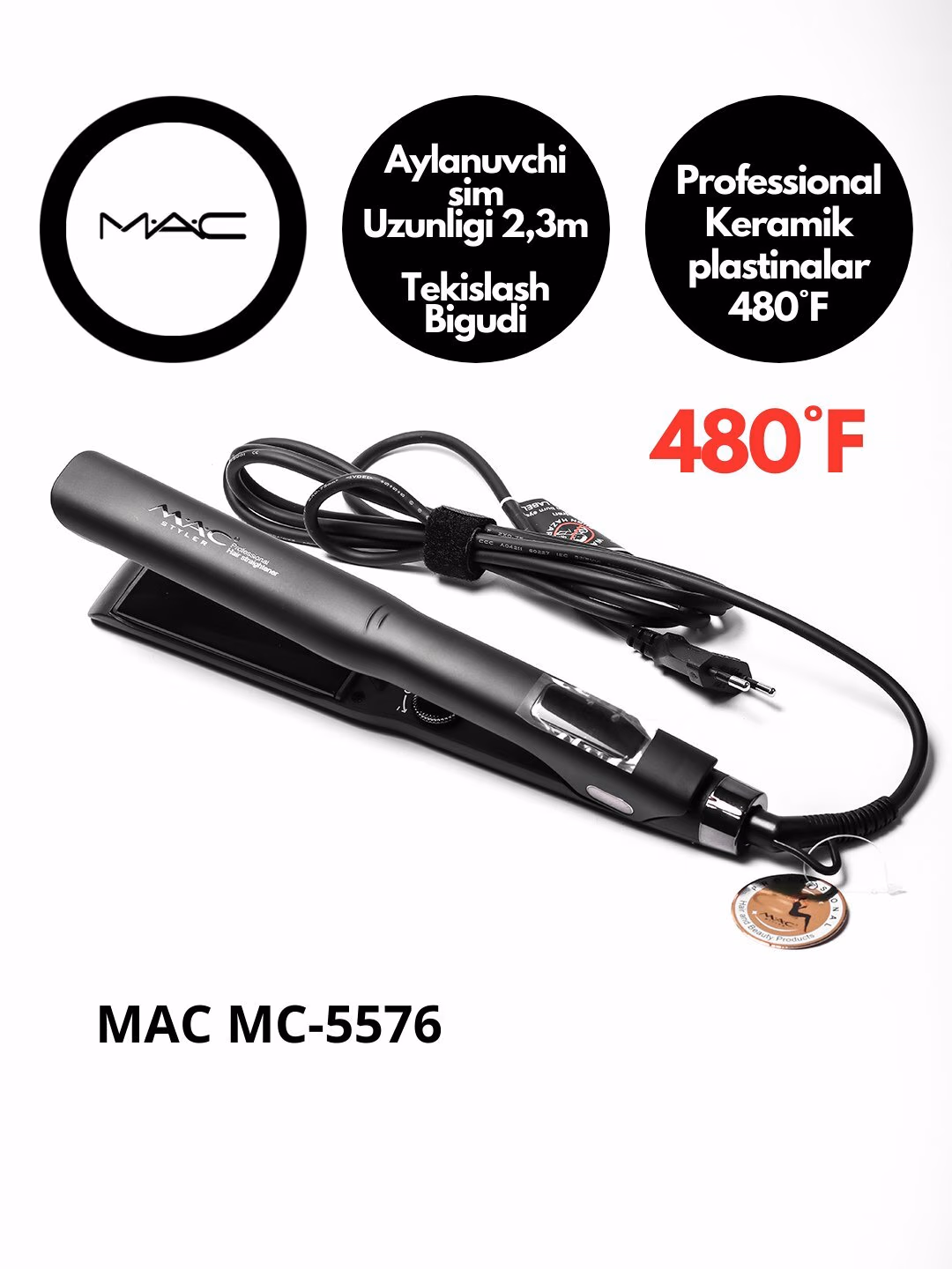 Fen uchun professional uchiruvchi, qattiq qurituvchi "MAC Styler" MC-5576, LCD ekran bilan, Black rangda. - 9