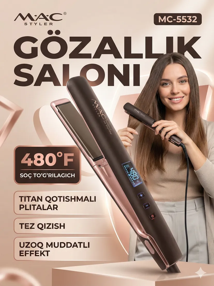 Выпрямитель (утюжок) для волос M.A.C STYLER MC-5532, Розовый