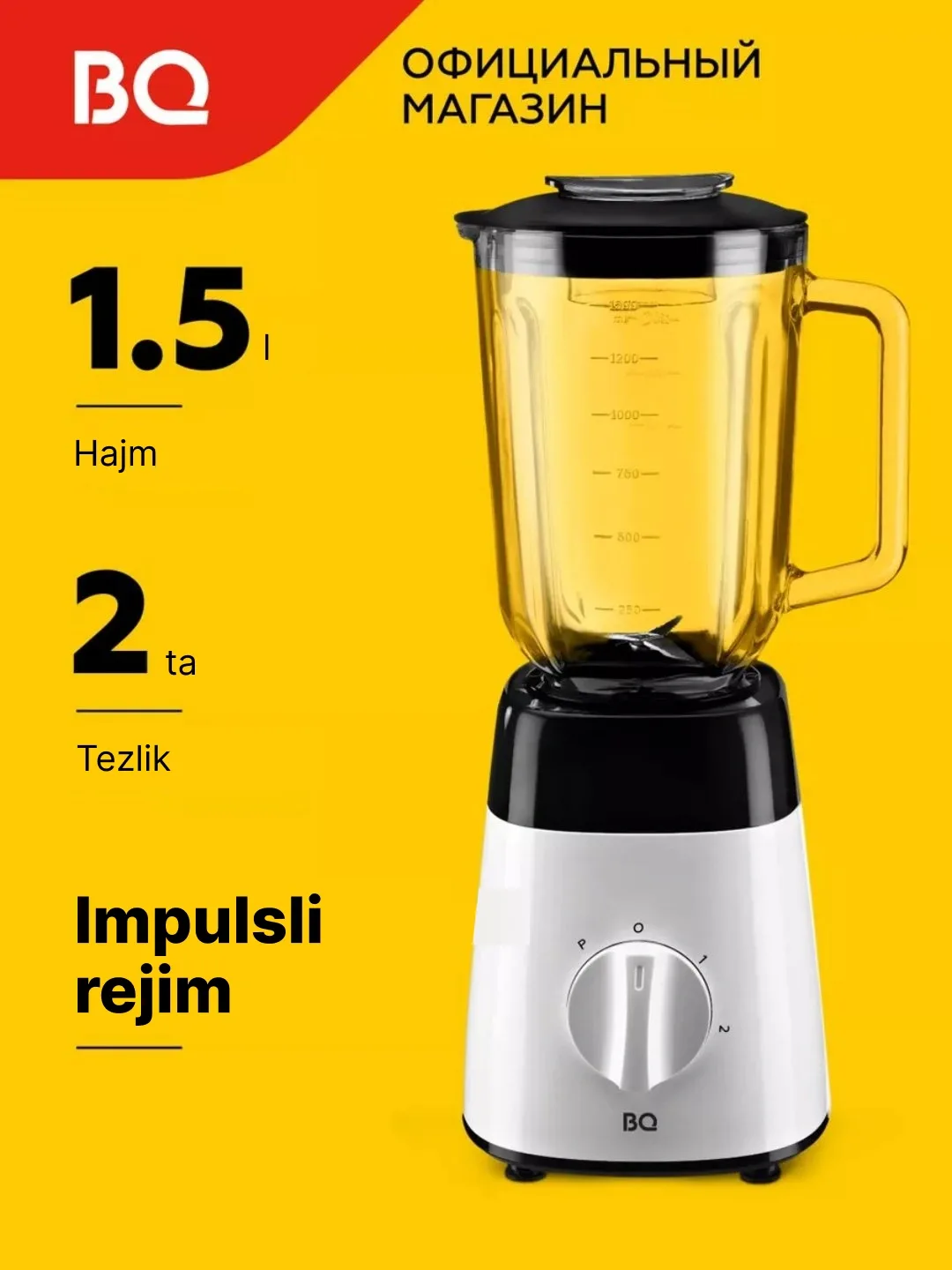 Statsionar blender BQ SB1008, 1.5 L, 1000 Vt, oq-qora