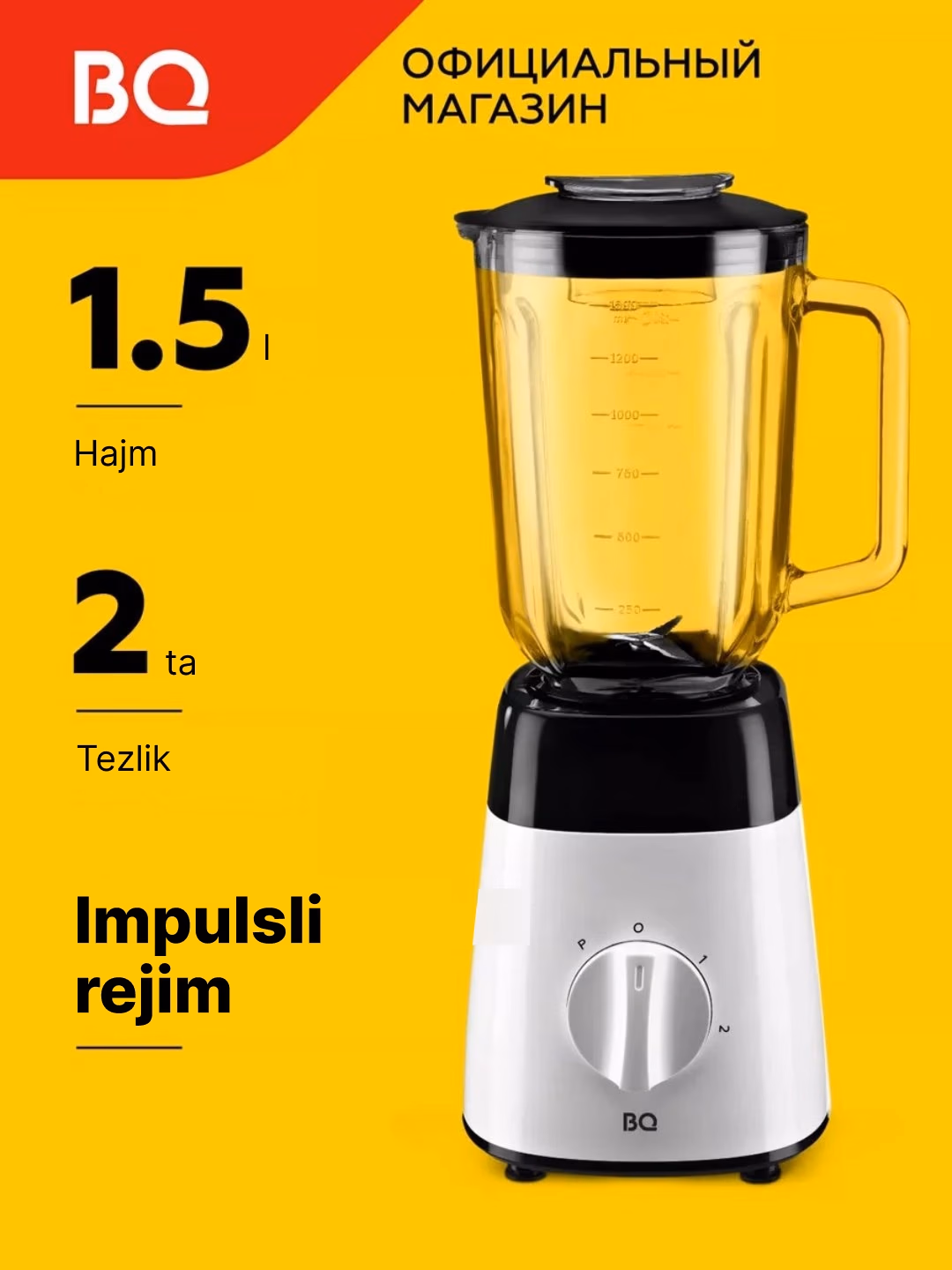 Statsionar blender BQ SB1008, 1.5 L, 1000 Vt, oq-qora - 2