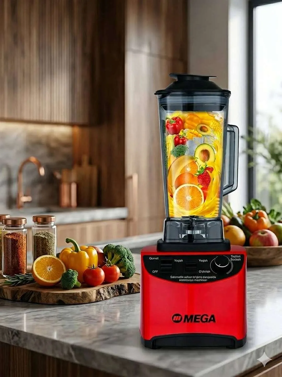 Professional statsionar blender MEGA PRO-5003, 2 L, 1200 Vt, qizil