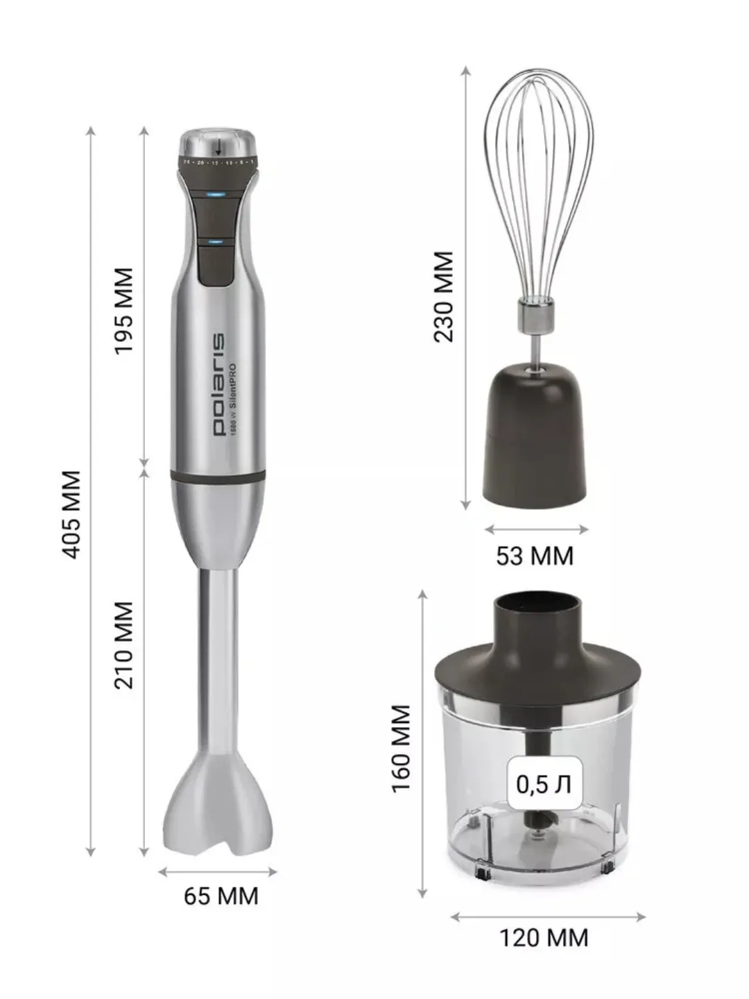 Qo'l blenderi Polaris PHB 1591L, 1500 Vt, SilentPRO