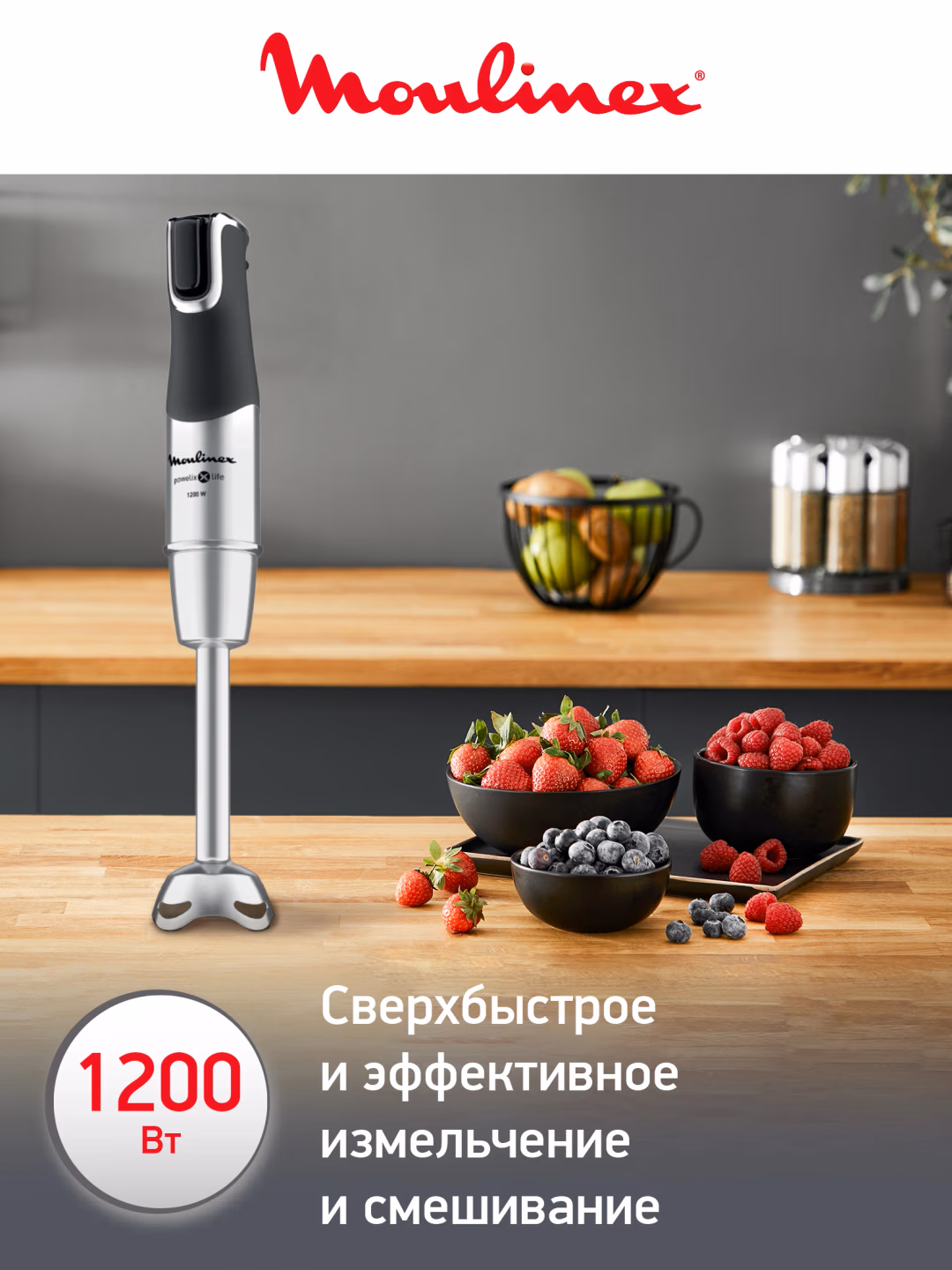 Qo'l blenderi Moulinex PowerMix Life, 1200 Vt, qora-kumushrang - 3