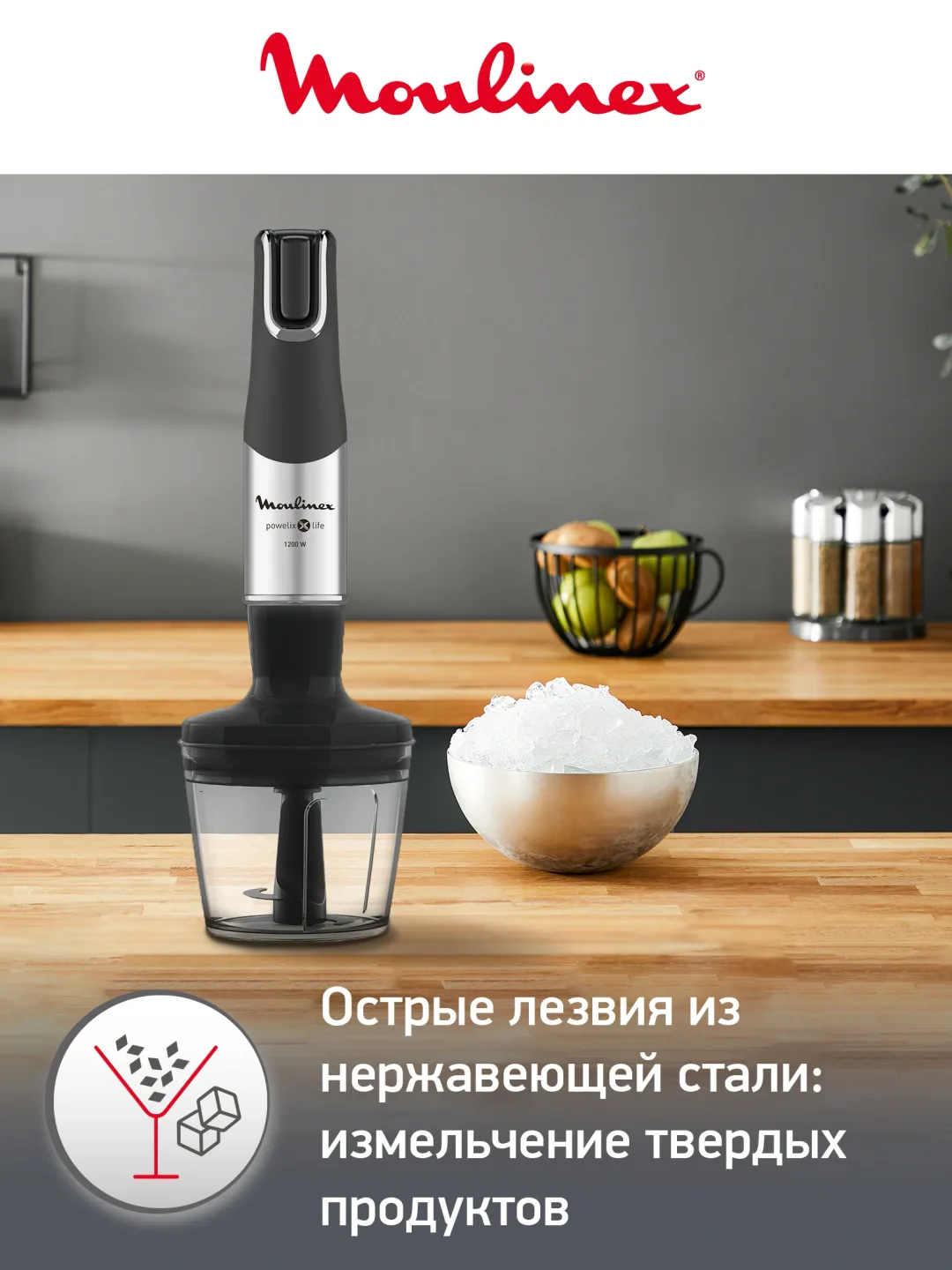 Qo'l blenderi Moulinex PowerMix Life, 1200 Vt, qora-kumushrang