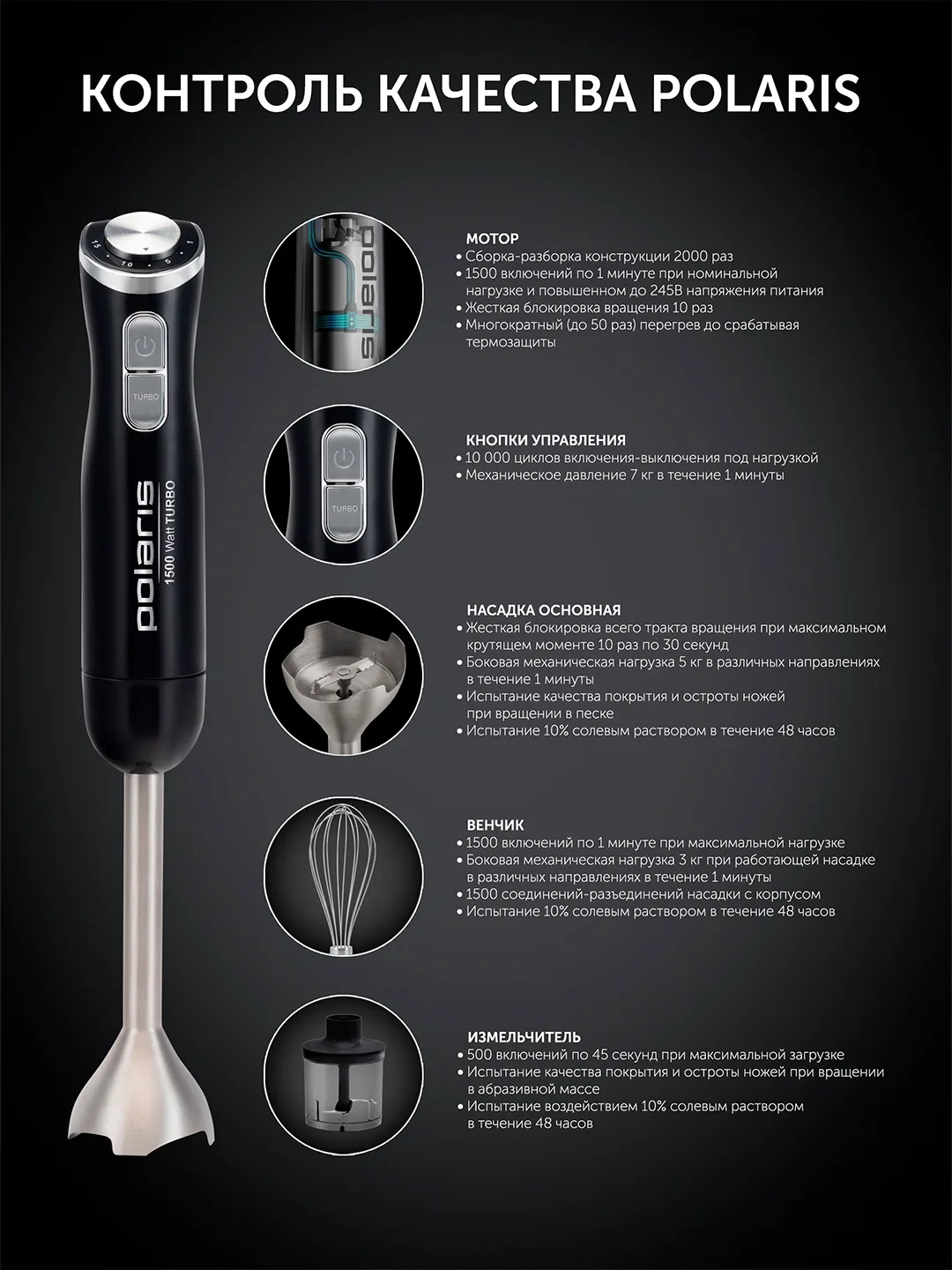 Qo'l blenderi Polaris PHB 1594, 1500 Vt, qora