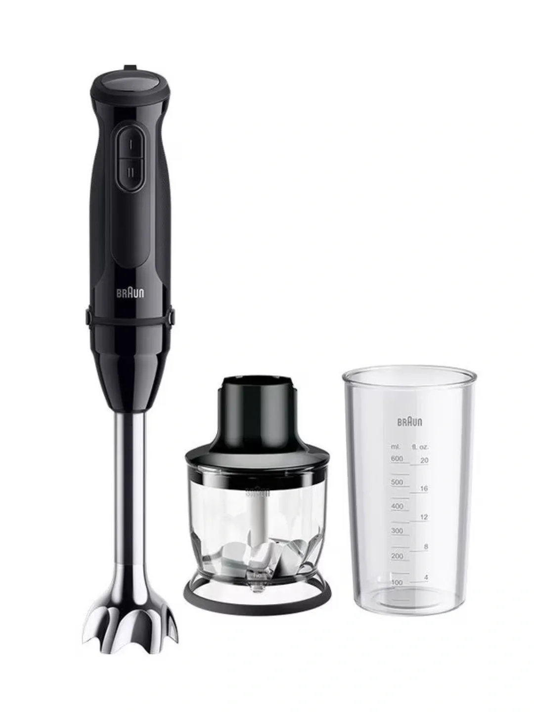 Qo'l blenderi Braun MultiQuick 3, 700 Vt, maydalagich bilan, qora