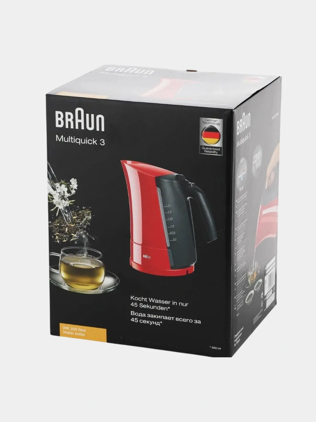 Elektr choynak Braun MultiQuick 3 WK300, 1.7 L, 2200 Vt, qizil
