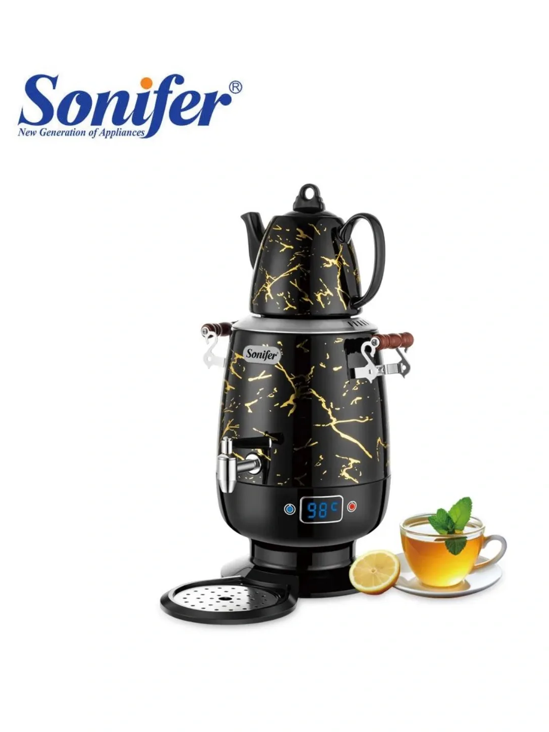 Elektr choynak-samovar Sonifer SF-2088, 5 L, marmar qora