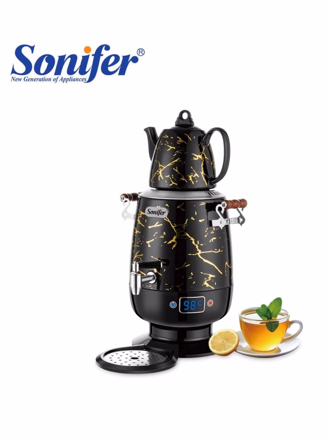 Elektr choynak-samovar Sonifer SF-2088, 5 L, marmar qora