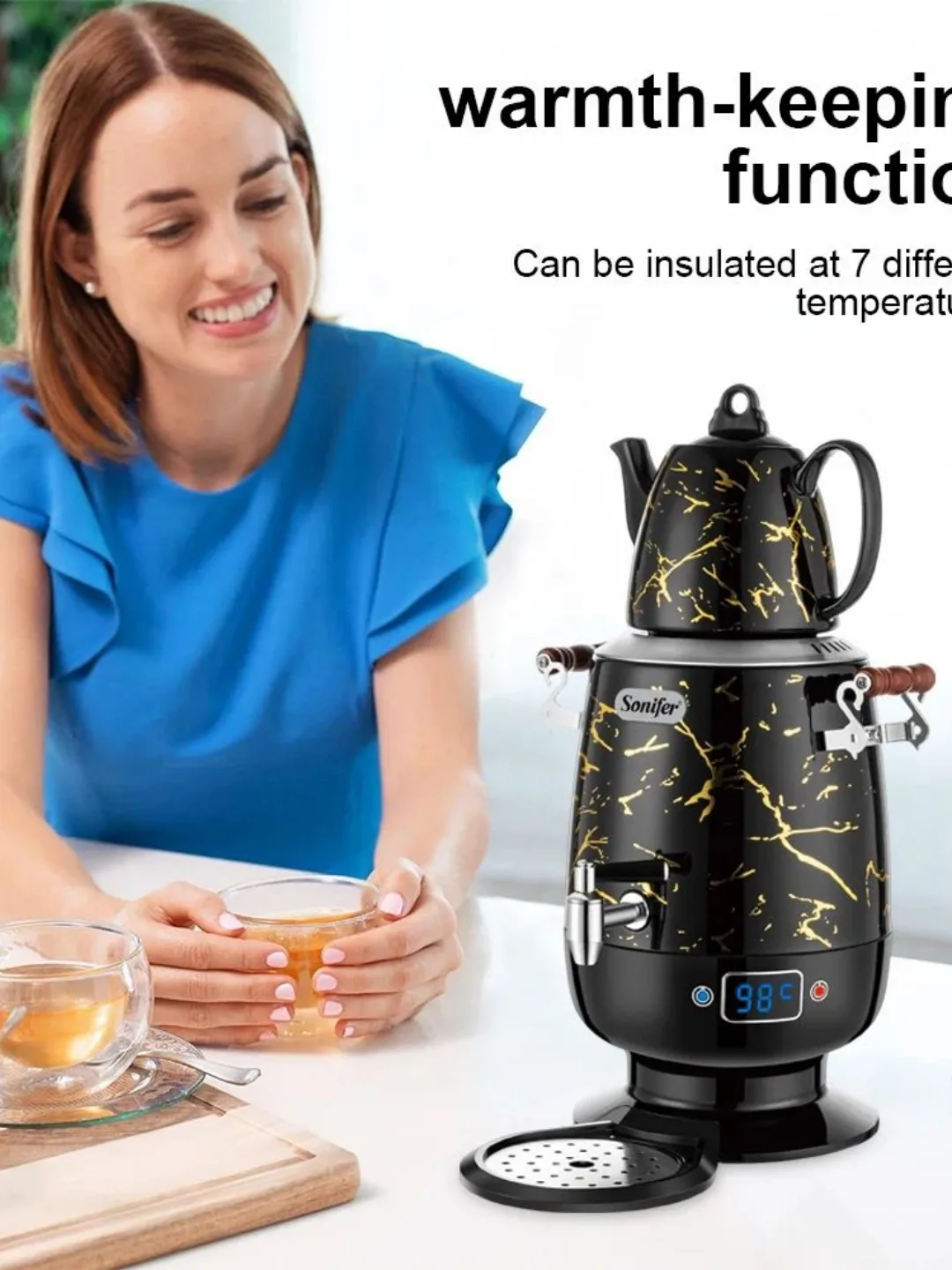 Elektr choynak-samovar Sonifer SF-2088, 5 L, marmar qora