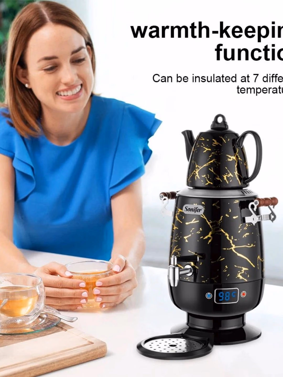 Elektr choynak-samovar Sonifer SF-2088, 5 L, marmar qora - 2