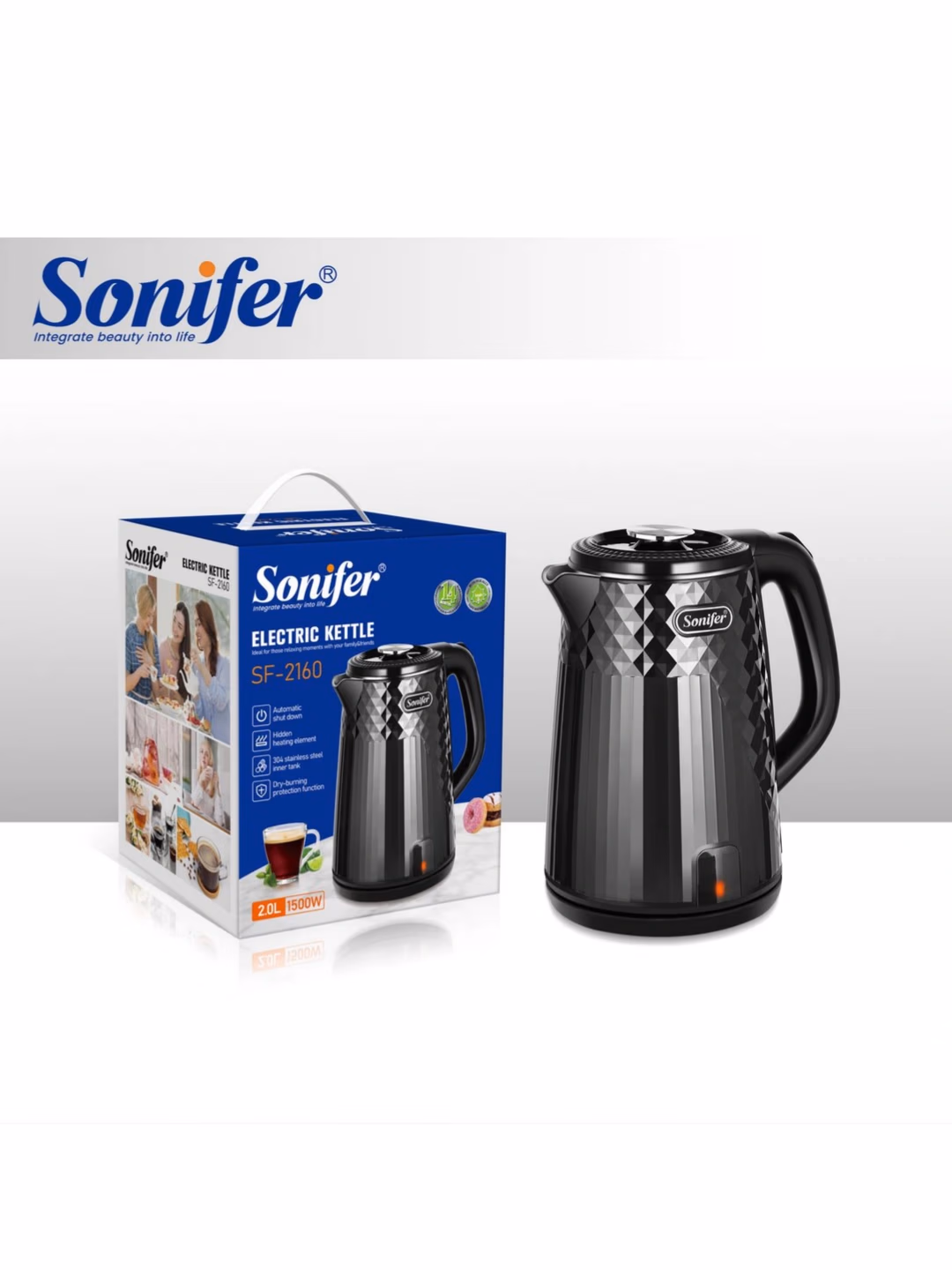 Elektr choynak Sonifer SF-2160, 2.0 L, 1500 Vt, qora - 2