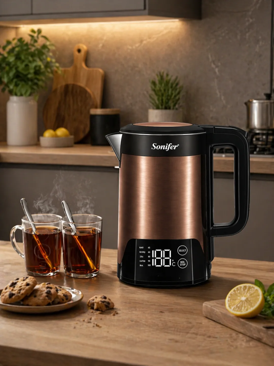 Aqlli elektr choynak Sonifer SF-2098, displeyli, 1.5 L, mis rang