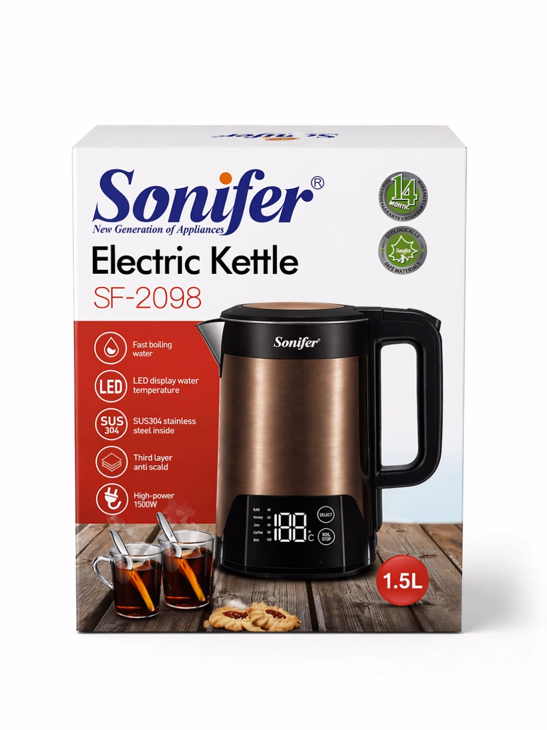 Aqlli elektr choynak Sonifer SF-2098, displeyli, 1.5 L, mis rang - 5