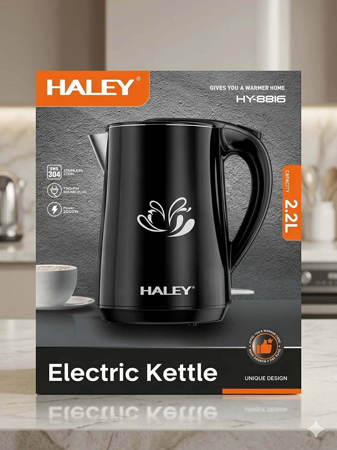 Elektr choynak Haley HY-8816, 2.2 L, 2000 Vt, qora-oq
