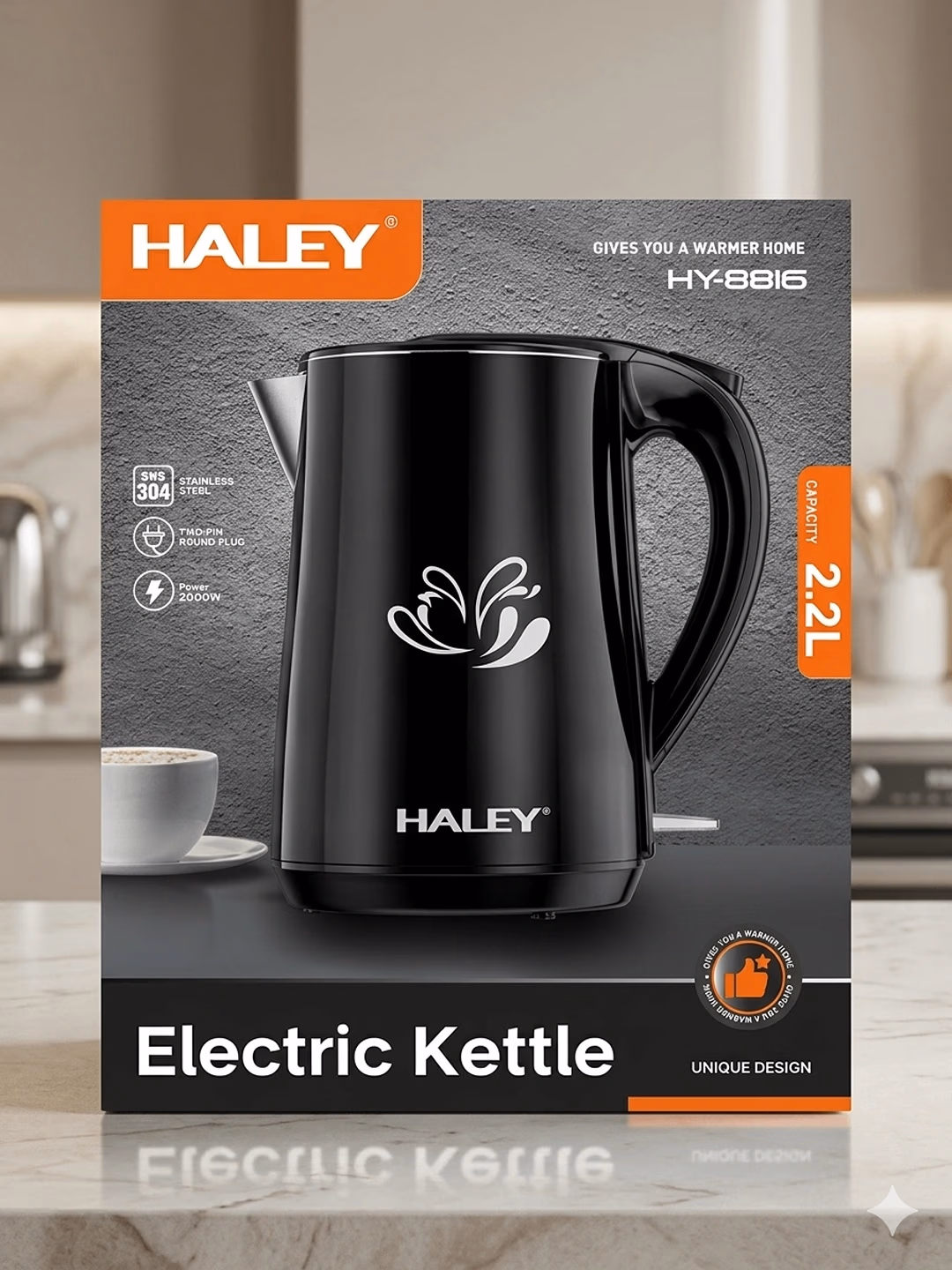 Elektr choynak Haley HY-8816, 2.2 L, 2000 Vt, qora-oq