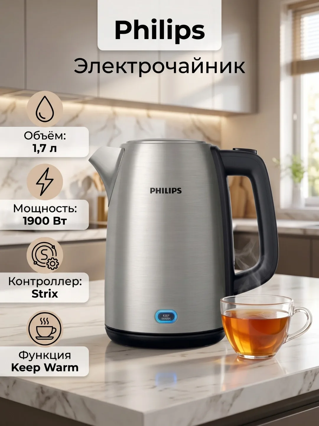 Elektr choynak Philips HD9353/90, 1.7 L, metall