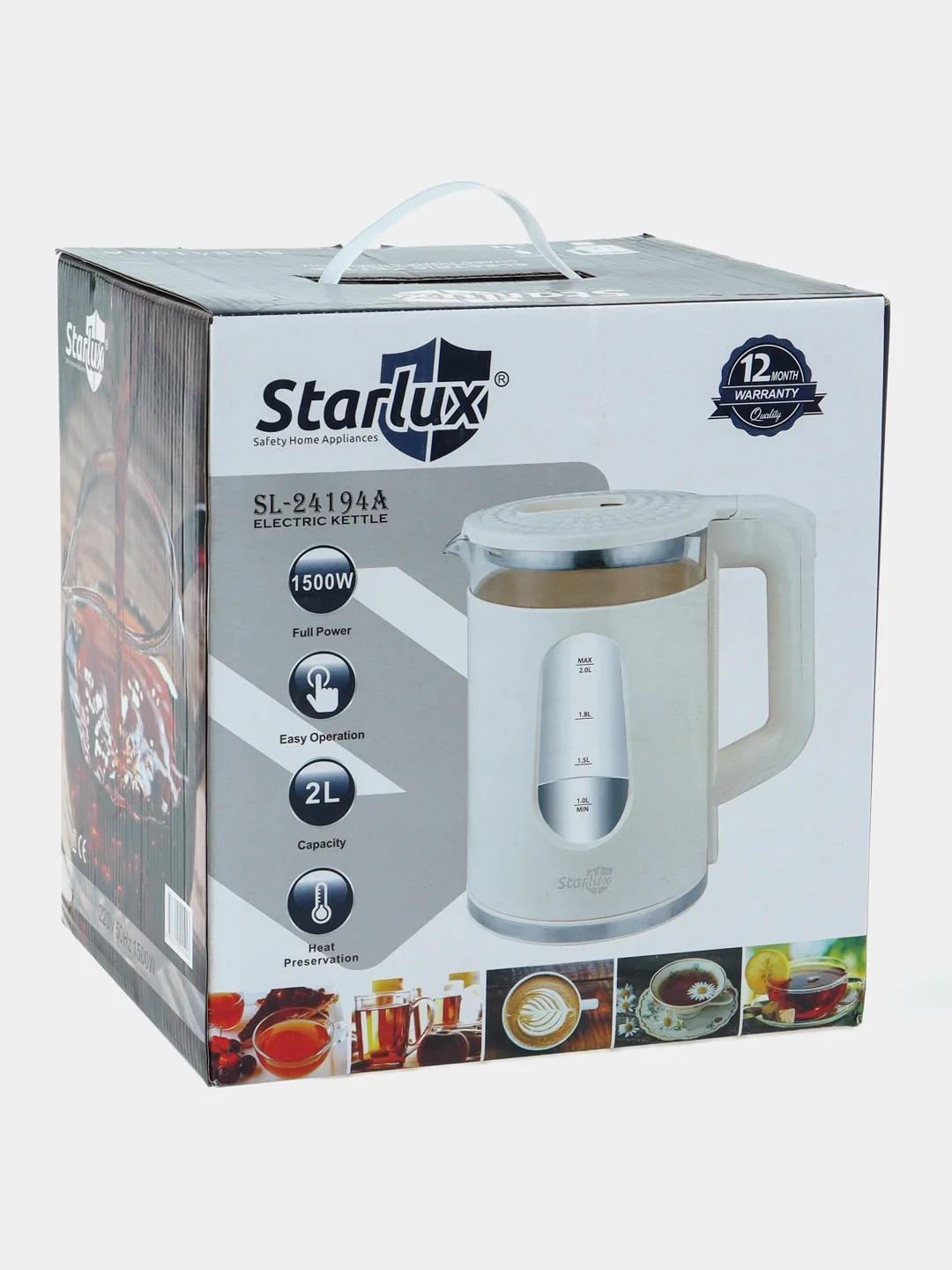 Elektr choynak Starlux SL-24153, 2.0 L, 1500 Vt, Qora shisha