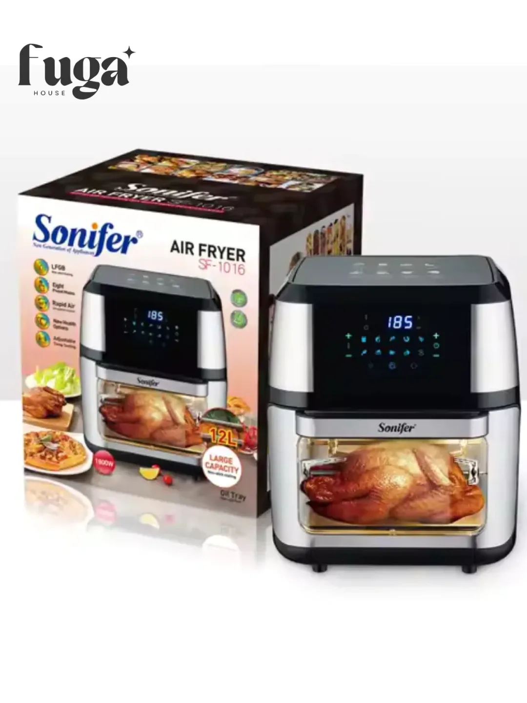 Aqlli aerogril Sonifer SF-1016, 12 L, 1800 Vt, kumushrang-qora