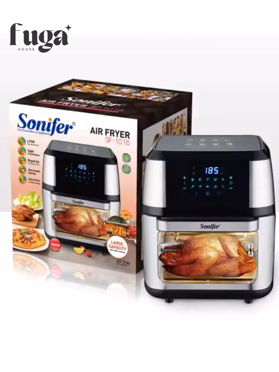 Aqlli aerogril Sonifer SF-1016, 12 L, 1800 Vt, kumushrang-qora - 3