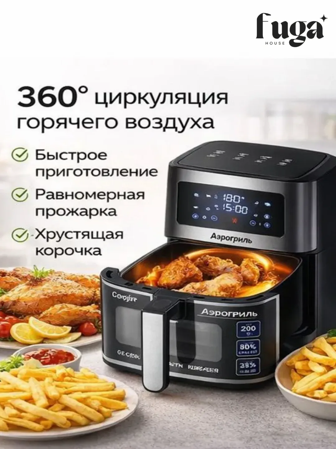 Aqlli aerogril Sonifer SF-1016, 12 L, 1800 Vt, kumushrang-qora