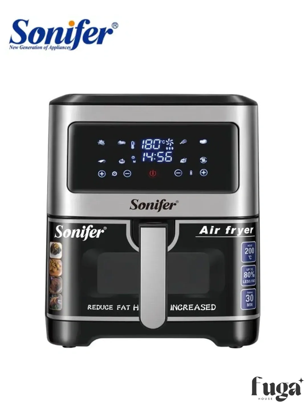 Aqlli aerogril Sonifer SF-1016, 12 L, 1800 Vt, kumushrang-qora