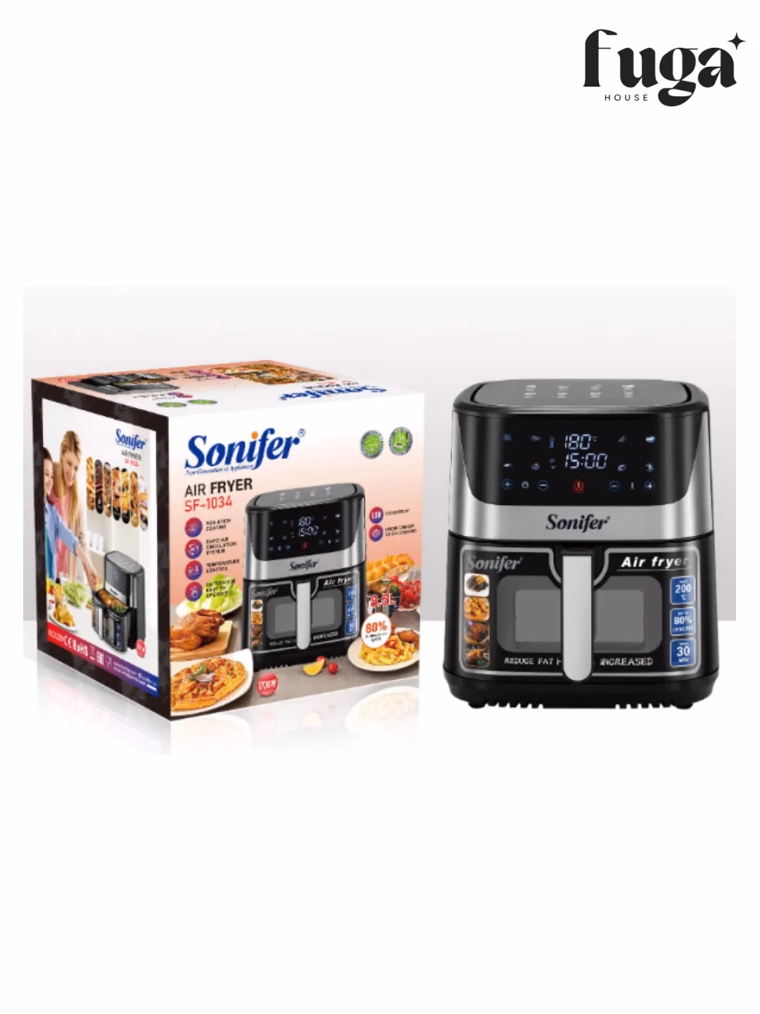 Aqlli aerogril Sonifer SF-1016, 12 L, 1800 Vt, kumushrang-qora - 15