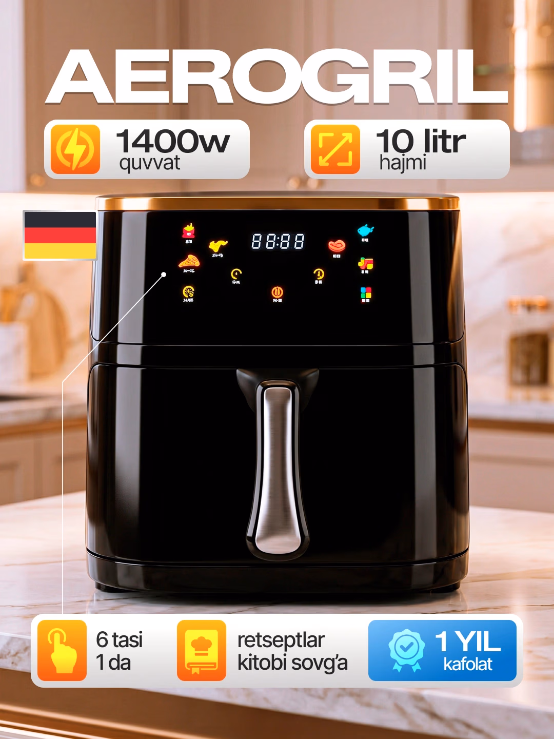 Aerogril-frityurnitsa Marta BM-790C, 10 L, qora