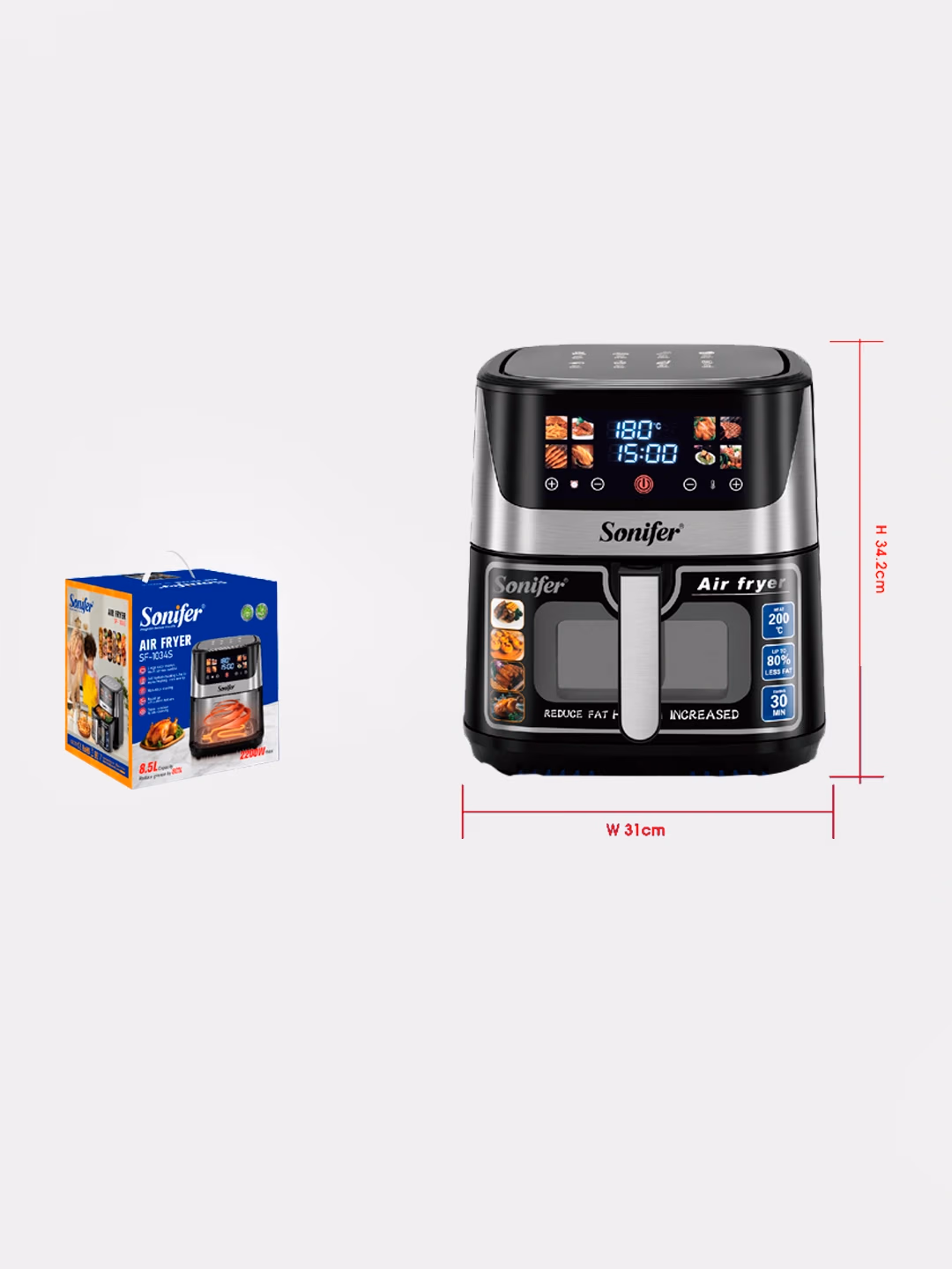 Aerogril Sonifer SF-1028PRO, 6.5 L, qora-kumush - 6