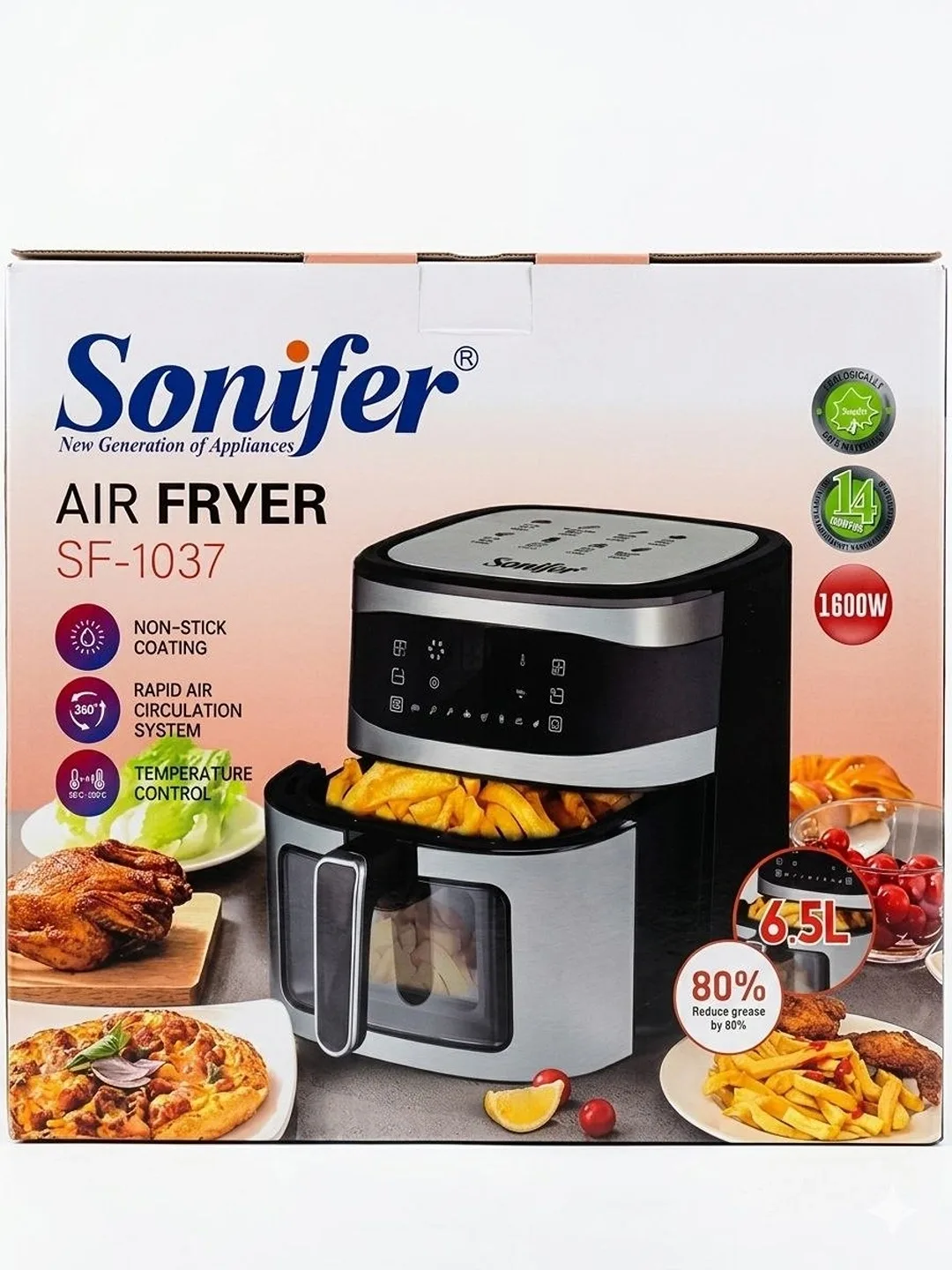 Aerogril-frityurnitsa Sonifer SF-1037, 6.5 L, qora-kumush