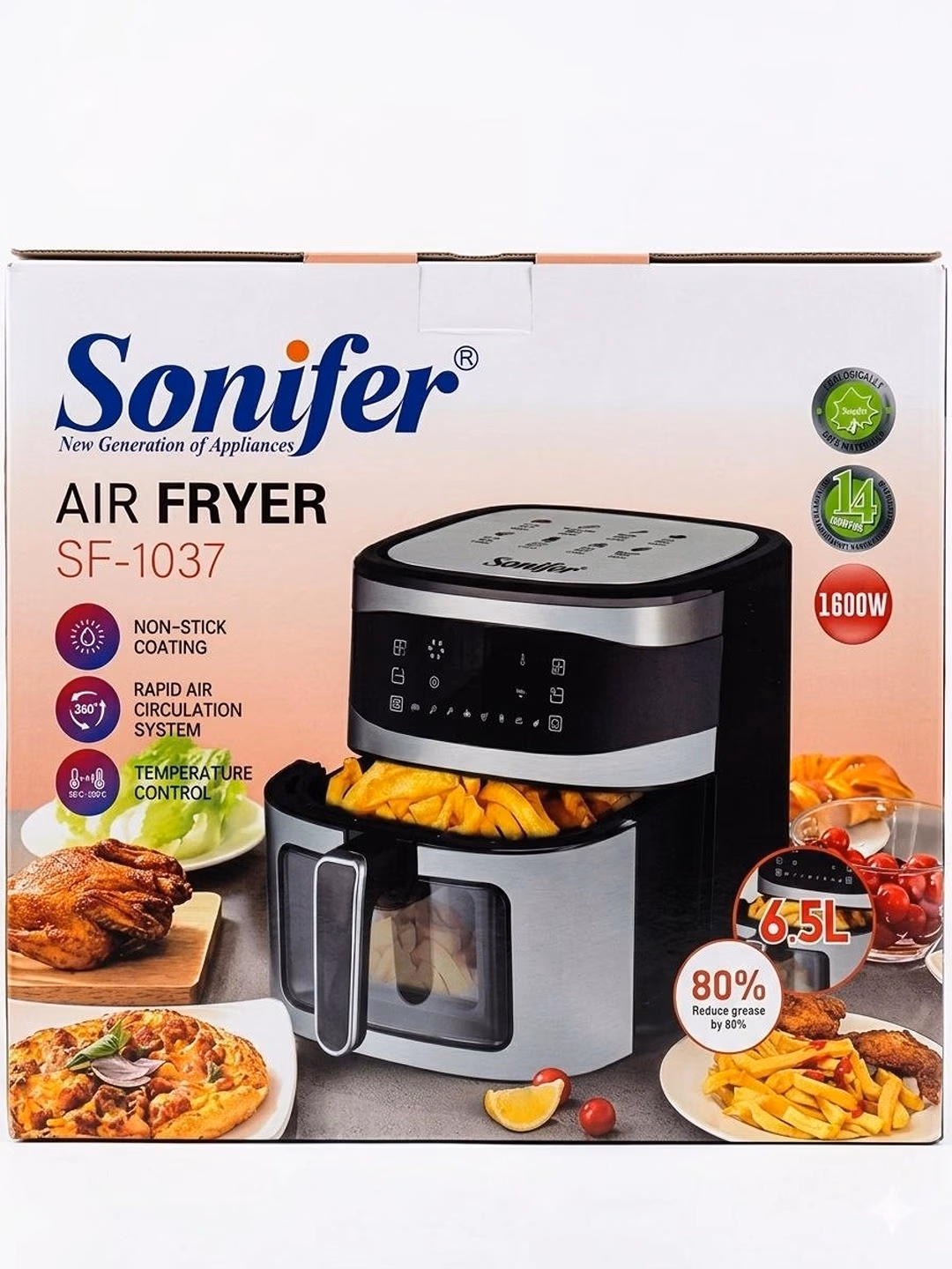 Aerogril-frityurnitsa Sonifer SF-1037, 6.5 L, qora-kumush