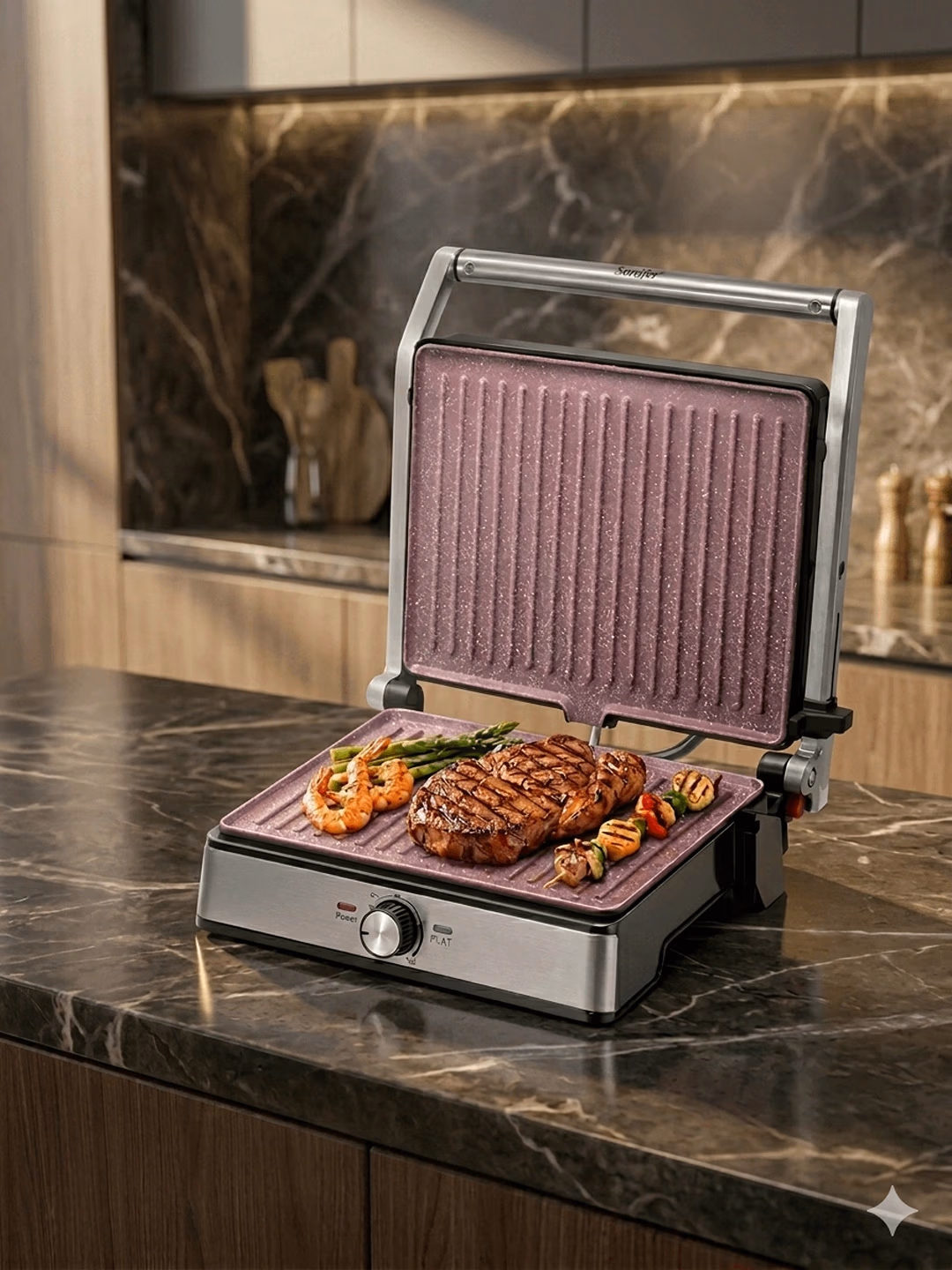 Elektr kontaktli grill-toster Sonifer SF-6145, 2000 Vt, stainless steel-binafsha - 2