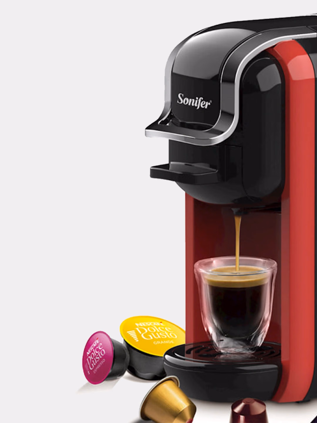 Kapsulali kofe mashinasi Sonifer 3B1, 600 ml, 1450 Vt, black-red - 4