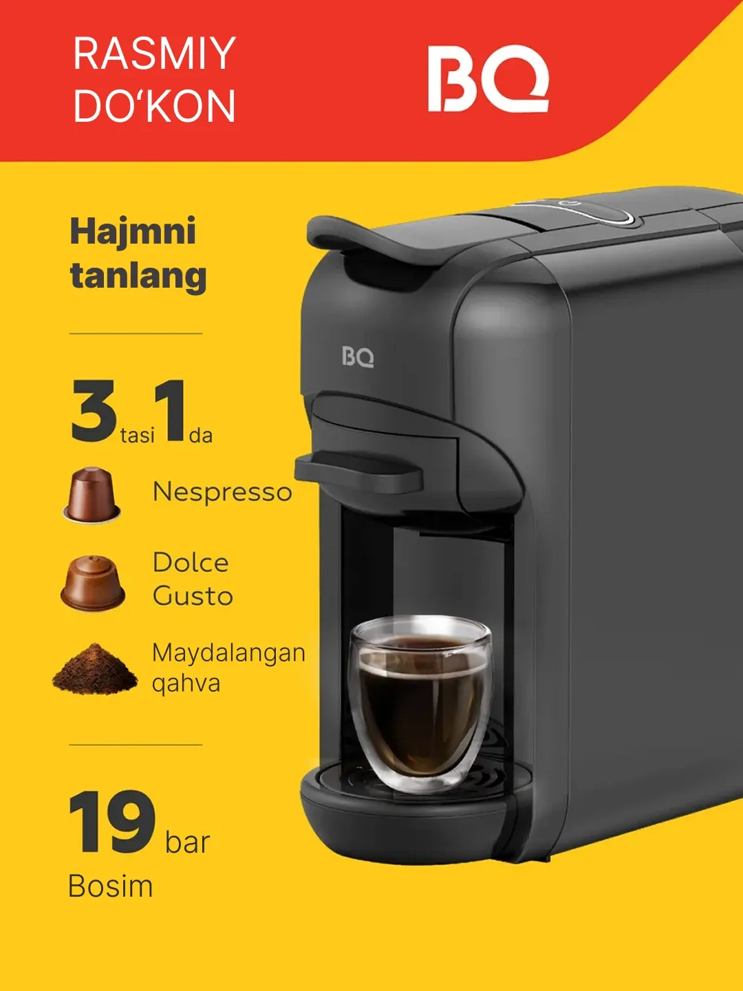 Kapsulali kofe mashinasi BQ CM3000, 600 ml, 1450 Vt, qora
