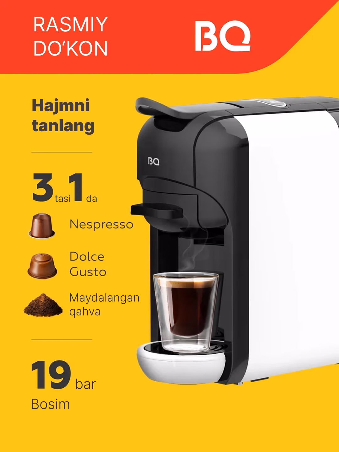 Kapsulali kofe mashinasi BQ CM3000, 600 ml, 1450 Vt, qora - 11