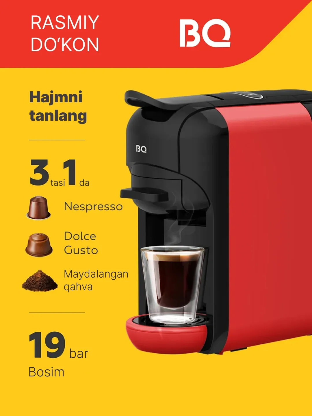 Kapsulali kofe mashinasi BQ CM3000, 600 ml, 1450 Vt, qora