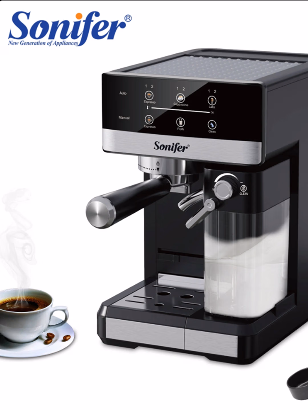 Kofe mashinasi Sonifer SF-3573, sensorli displey, 20 bar, kumush - 16