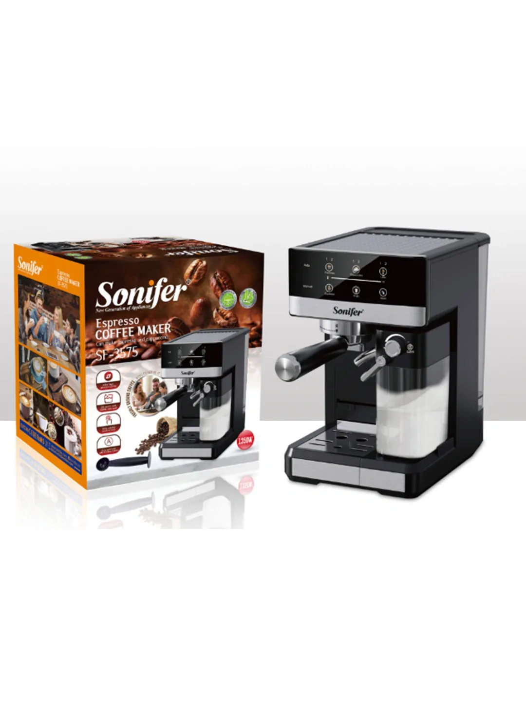 Kofe mashinasi Sonifer SF-3573, sensorli displey, 20 bar, kumush