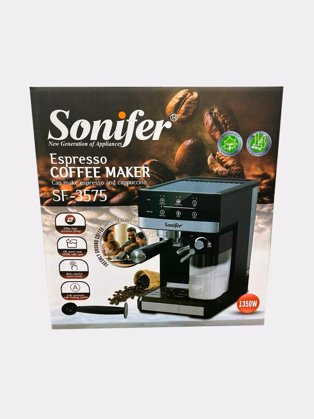 Kofe mashinasi Sonifer SF-3573, sensorli displey, 20 bar, kumush - 18