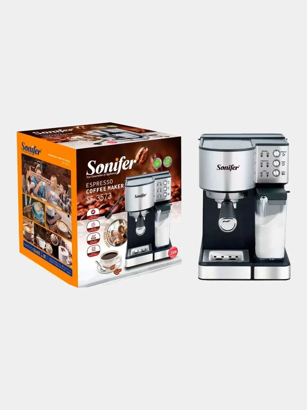 Kofe mashinasi Sonifer SF-3573, sensorli displey, 20 bar, kumush