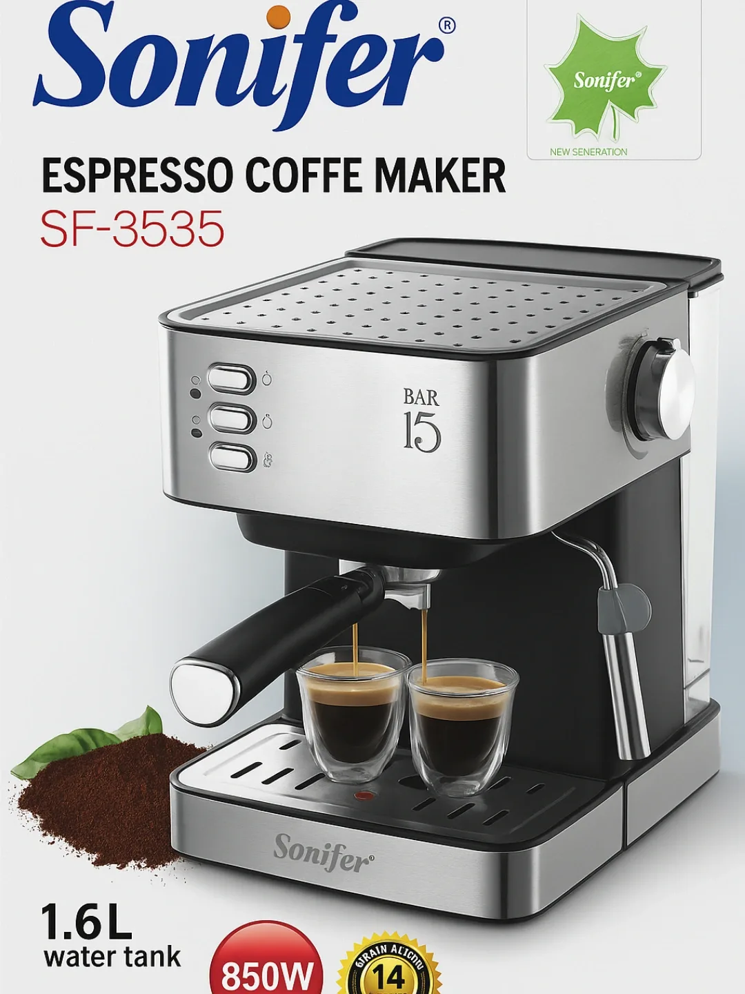 Rojogli kofe mashinasi Sonifer SF-3535 Barista Pro, 15 bar, 1.6 L
